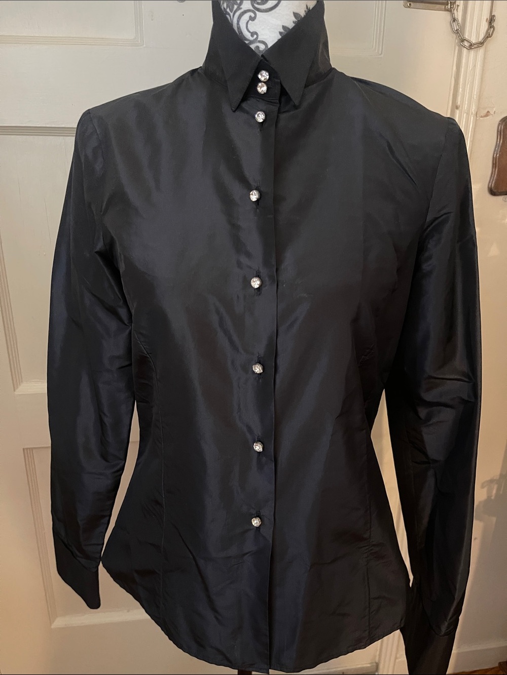 Bluemarine couture 100% silk shirt with rhinestone buttons.